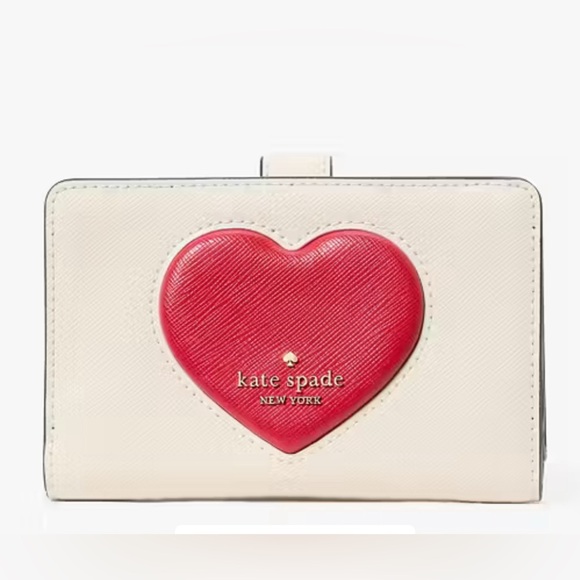 Kate Spade Madison Puffy Heart Medium Bifold Wallet Meringue Red - Picture 11 of 13
